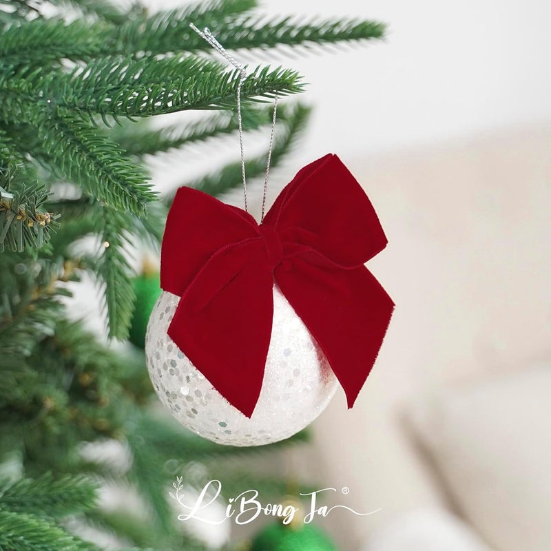 LiBongTa 3.5" Red Bows Small Velvet Ribbon Bow for Decoration, Self Adhesive Gift Bows, Rustic Bows for Christmas Tree, Treat Bags, Candy Pop, Basket, Party Favor, Craft Bow for Gift Wrapping-24 PCs - Image 5